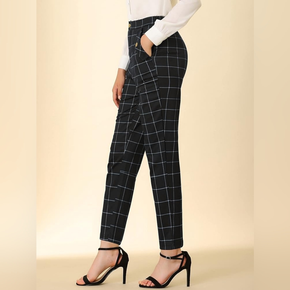 5 For $25✨Womens Medium Checked White Striped & Black Soft Leggings Tights Pants - Picture 2 of 7